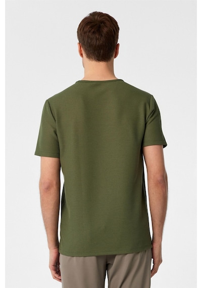 Süvari Haki Slim Fit Armürlü Bisiklet Yaka Tişört-37263 Haki