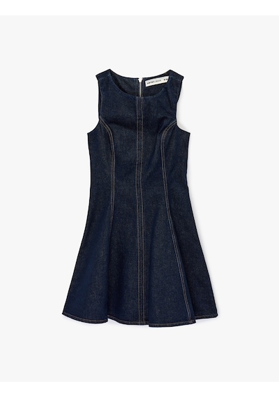 Koton Kolsuz Bisiklet Yaka Volanlı Mini Denim Elbise Koyu İndigo 6sal80003md İndigo