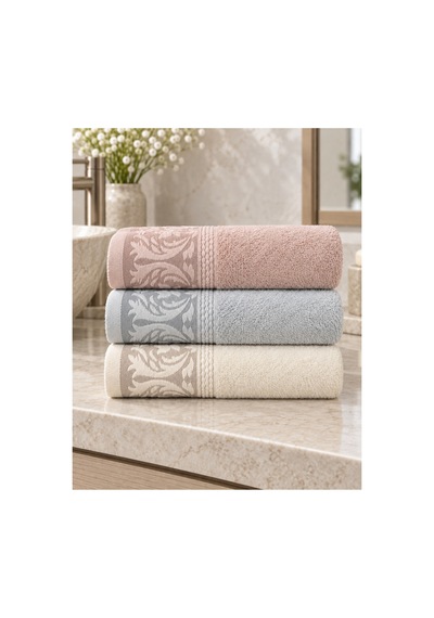 Sarmaşık Desenli Havlu 50x90 Cm 3 Lü Set %100 Pamuk - Pastel Breeze Çok Renkli