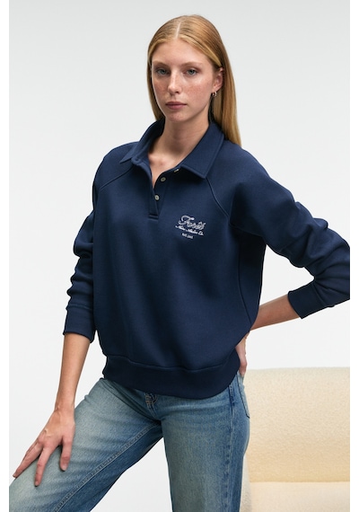 Grımelange CAMIREL Kadın Polo Yaka Düğmeli Nakış Detaylı Reglan Kol Comfort Fit Lacivert Sweatshirt Grımelange CAMIREL Kadın Polo Yaka Düğmeli Nakış Detaylı Reglan Kol Comfort Fit Lacivert Sweatshirt