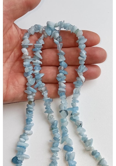 Pozitifdoğaltaş Doğal Akuamarin Kırıktaş Dizi - 80 Cm. Gümüş