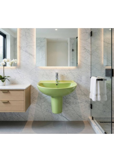 Ece Banyo - Riga Fıstık Yeşili Yarım Ayaklı Lavabo 53 Cm Yarım Ayak Dahil - 3801-ytk