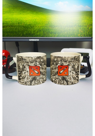 Dota 2 Baskılı Seramik Lüks Kupa 1 Adet Özel Siyah Kulp Dalga Kulp V5d Çok Renkli