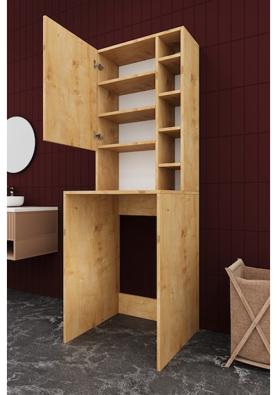 Asra Trend Çamaşır Makinesi Üstü Banyo Dolabı BD-02 %100 MDF Kapaklı Organizer Raf Safir Meşe Asra Trend Çamaşır Makinesi Üstü Banyo Dolabı BD-02 %100 MDF Kapaklı Organizer Raf Safir Meşe