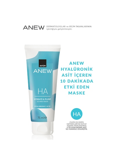 Anew Ha Nemlendirici Ve Dolgun Görünüm Veren 10 Dakikalık Yüz Maskesi 75 Ml. Üçlü Paket