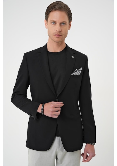 Efor Slim Fit Mono Yaka Fleto Cepli Çift Yırtmaçlı Casual Siyah Ceket C 710 Siyah