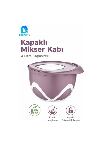 4 Litre Kapaklı Mikser Kabı Bpa İçermez Sıçratma Önleyici Hamur Yoğurma Kabı Mor