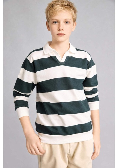 Defacto New Regular Fıt Apaş Yaka Yeşil Sweatshirt Erkek Çocuk H7130a826augn536 Yeşil-gn536