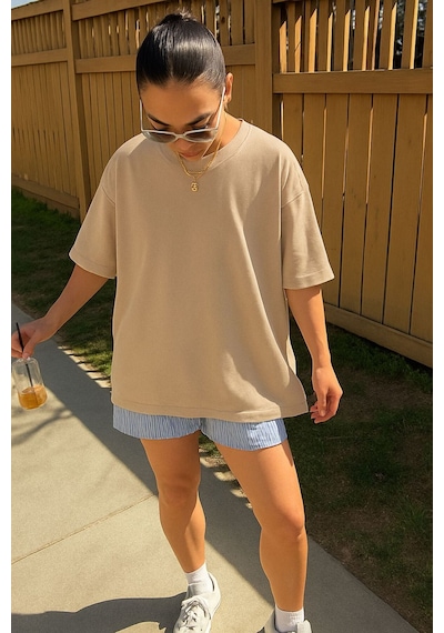 Düz Unisex Tshırt 3q6 Bej