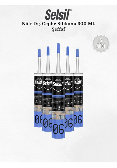 Selsil Nötr Dış Cephe Silikonu Şeffaf 300 Ml. - 5 Adet Şeffaf