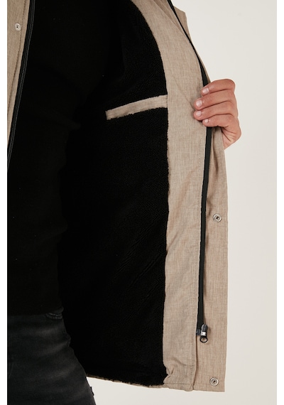 Buratti Peluş Astarlı Suya Ve Rüzgara Dayanıklı Soğuk Geçirmez Slim Fit Erkek Mont 5711051 Taş
