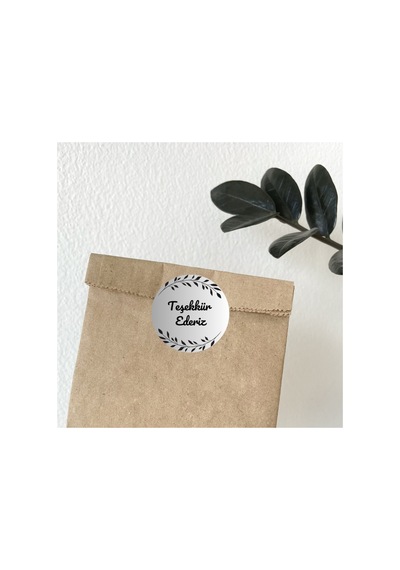 96 Adet Gri Teşekkür Ederiz Etiketi 4x4 Cm Yapraklı Yuvarlak Ambalaj Paket Kutu Sticker Yapışkanlı