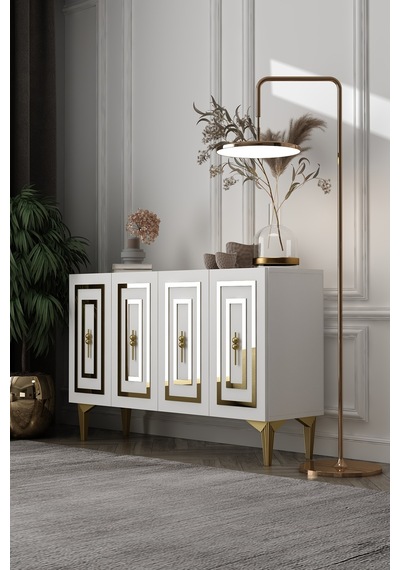 120dhdk12ba Bella Pleksi Desenli Kapak Konsol Beyaz-altın