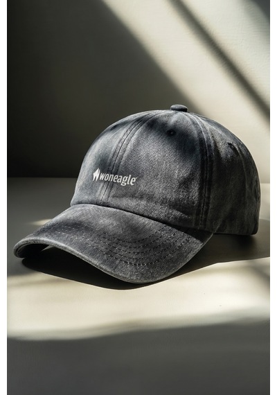 Woneagle Unisex Siyah Yıkamalı Eskitme Vintage Nakış Logolu Beyzbol Şapkası Kep Siyah Siyah
