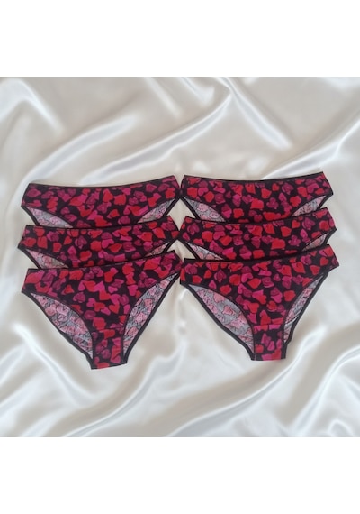 Bonbon Kadın Penye Pamuklu 6'lı Paket Kalp Baskılı Külot Bb2536 Siyah