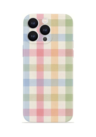 Apple iPhone Uyumlu 12 Pro Max Vorian İnce Kamera Korumalı Mika Kılıf Pastel Gingham Pastel Gingham Mika