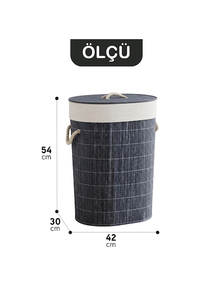 Bambu Oval Kirli Çamaşır Sepeti Katlanabilir Bambu Kirli Çamaşır Oyuncak Çok Amaçlı Sepet Gri Koyu Gri