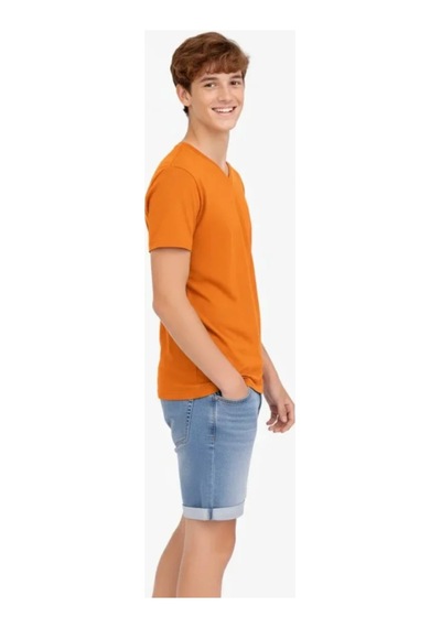 Butik İstanbul Genç Erkek Çocuk V Yaka Tişört Yazlık Model Günlük Basic Body - Turuncu Butik İstanbul Genç Erkek Çocuk V Yaka Tişört Yazlık Model Günlük Basic Body - Turuncu