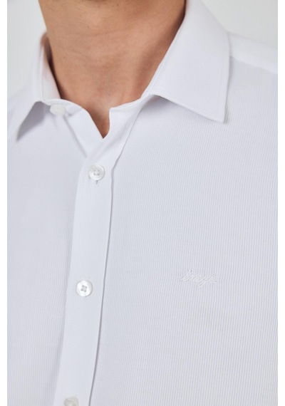 İmza Uzun Kol Desenli Armürlü Sert Yaka Cepsiz Pamuklu Classic Slim Fit Gömlek 1004250194 Beyaz İmza Uzun Kol Desenli Armürlü Sert Yaka Cepsiz Pamuklu Classic Slim Fit Gömlek 1004250194 Beyaz