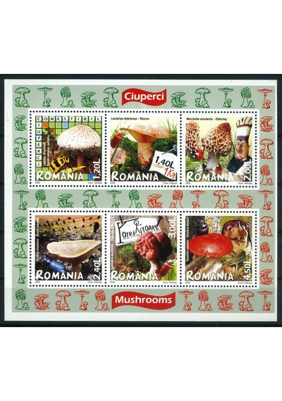 Koleksiyon Pulları, 2008 Romanya,6 Pulluk Dantelli Mantarlar Konulu Özel Blok,damgasız,n11-6