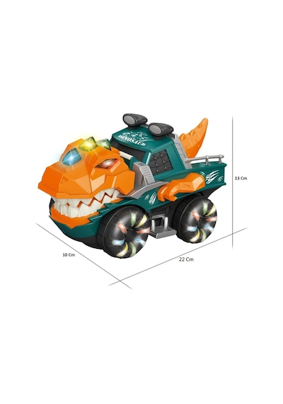 Turuncu-yeşil Hareketli Dinozor Oyuncak Araba - Işıklı, Müzikli, Çarp Dön Özellikli T-rex Kamyon 2 Yaş+ Çok Renkli