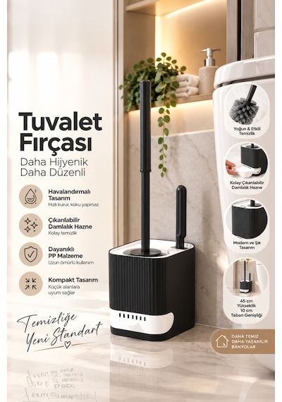 Porsima 2038 Pratik Tuvalet Fırçalığı Banyo Tuvalet Fırçası Siyah