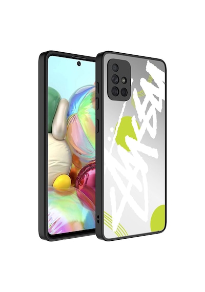 Noktaks - Galaxy Uyumlu A71 Uyumlu - Kılıf Aynalı Desenli Kamera Korumalı Parlak Mirror Kapak - Yazı - T26818 Yazı