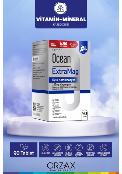 Extramag Üçlü Kombinasyon Magnezyum 200 Mg Takviye Edici Gıda 90 Tablet