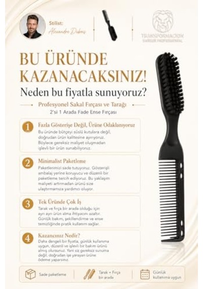 Profesyonel Sakal Fırçası Ve Tarağı, 2'si 1 Arada Fade Ense Fırçası, Doğal Kıl Sakal Şekillendirici Bakım Seti 719584