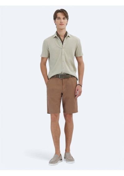 Kip Bej Düz Regular Fit Casual Pamuk Karışımlı Gömlek Bej