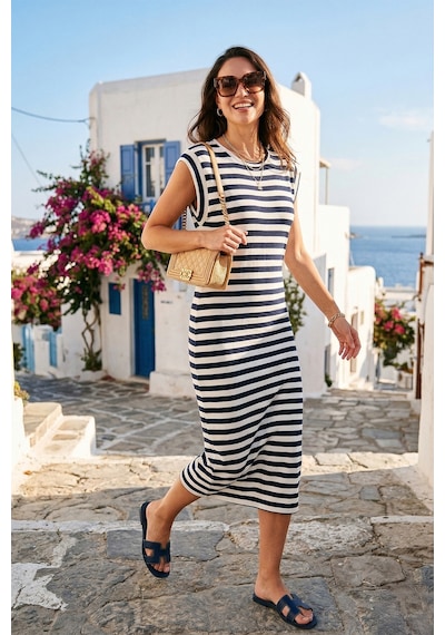 Lela Regular Fit Bisiklet Yaka Çizgili Midi Boy Bayan Elbise 5866105 Lacivert-Beyaz Lela Regular Fit Bisiklet Yaka Çizgili Midi Boy Bayan Elbise 5866105 Lacivert-Beyaz