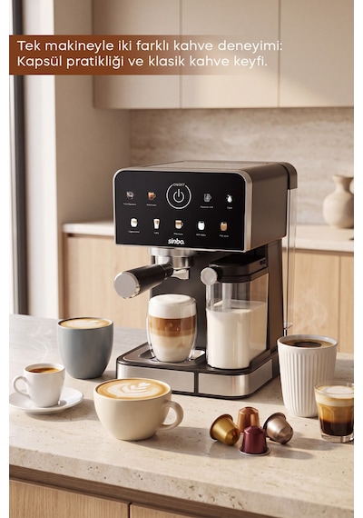 Scm-3036 Pro 20 Bar Espresso Makinesi, 7 Kahve, Süt Hazneli, Kapsül Uyumlu
