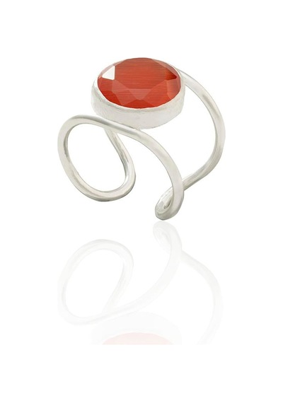 Kadir Jewellery 925 Ayar Gümüş Kaplama Zirkon Taşlı Kadın Minimal Yüzük Kırmızı
