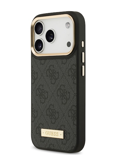 Apple Uyumlu iPhone 17 Pro Kılıf Guess Lisanslı M-safeli 4g Desenli Pu Metal Plaka Klasik Logolu Siyah Siyah