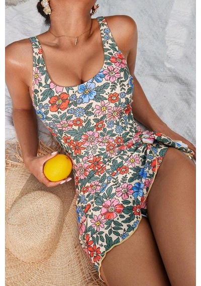 Bella Notte Tek Parça Ayarlanabilir Büzgülü Elbise Mayo Çok Renkli