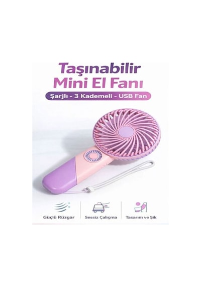 Taşınabilir Mini El Fanı Şarjlı 3 Kademeli Usb Fan Sessiz Güçlü Rüzgar Vantilatör