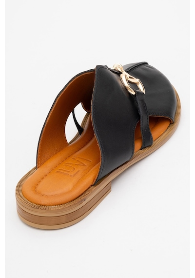 Luvishoes Luvi Shoes Favor Siyah Cilt Hakiki Deri Tokalı Önü Kapalı Kadın Terlik Siyah