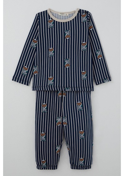 Breeze Erkek Bebek Pijama Takımı Sevimli Ayıcık Figürlü 9 Ay-3 Yaş, Lacivert Lacivert