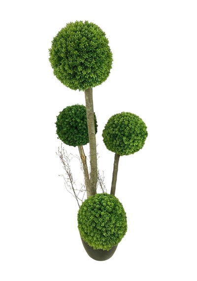 Cihan Çiçekçilik 4'lü Çamdalı Şimşir Top 170 Cm Yapay Ağaç 30x30 Metal Saksı Yeşil