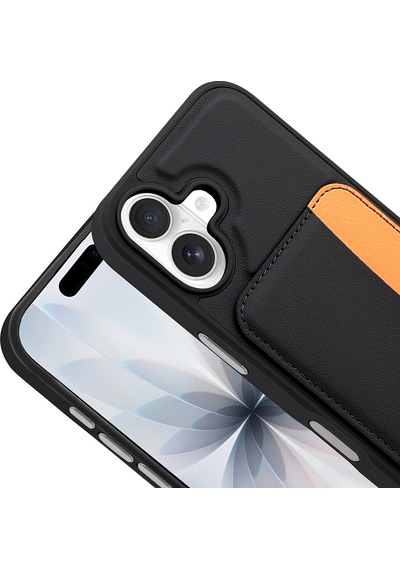 İphone 16 Uyumlu Kartlıklı Süni Deri X-kart Cüzdan Silikon Kapak Siyah