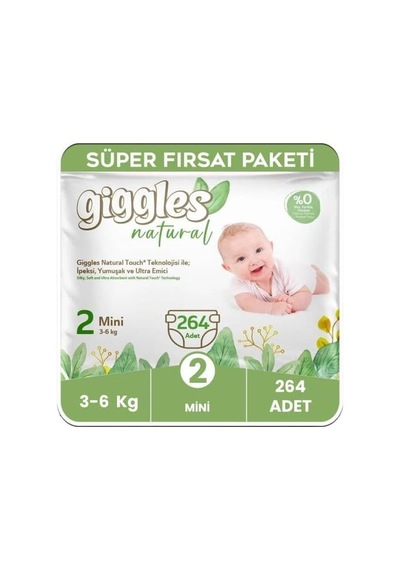 Ayrex Natural 2 Numara Mini Bebek Bezi, 3-6 Kg, 264 Adet, Pamuklu 0 Numara