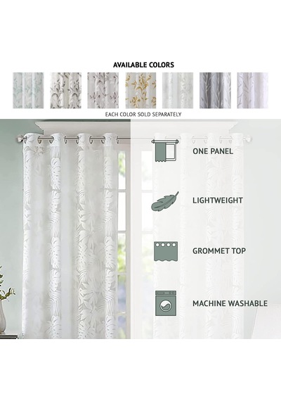 Averil Sheer Kuş Pencere Panel, Sentetik, Gri, 84" Panel
