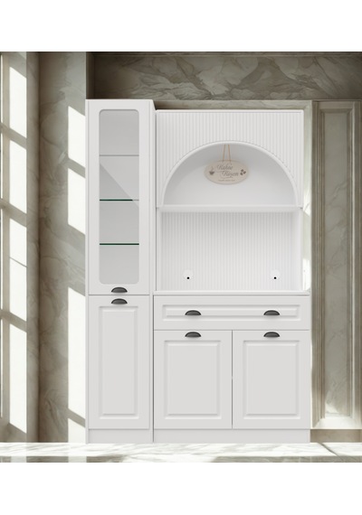 Lureo Nera Arch Sol Vitrinli Kahve Köşesi Led Aydınlatmalı, Komple Mdf Premium Kahve Ünitesi Beyaz Lureo Nera Arch Sol Vitrinli Kahve Köşesi Led Aydınlatmalı, Komple Mdf Premium Kahve Ünitesi Beyaz