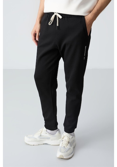 Tommy Life Ekru Siyah Pamuklu Kalın Yumuşak Dokulu Oversize Fit Basic Erkek Eşofman Takım - 85261 Ekru - Siyah