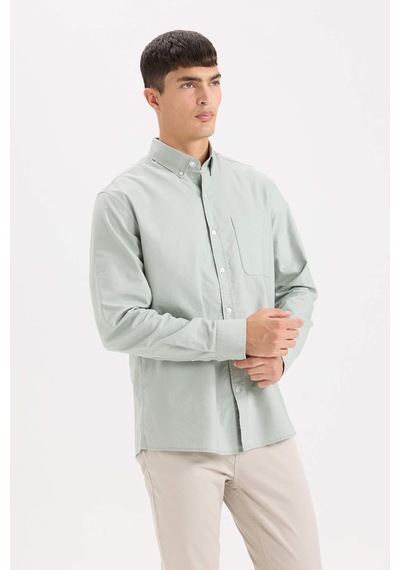 DeFacto %100 Pamuk Regular Fit Polo Yaka Oxford Basic Düz Uzun Kollu Gömlek A8028AX25SPGN1128