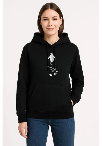 Nihilist Penguen Temalı Oversize Kapüşonlu Sweatshirt - Siyah