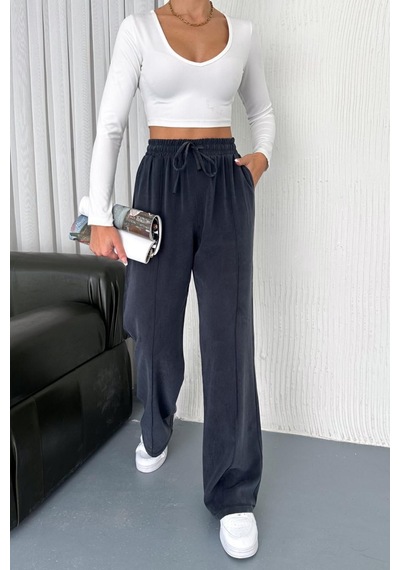 Feela Moda 2007 Bağcıklı Beli Lastikli Modal Çımalı Palazzo Kadın Pantolon Antrasit