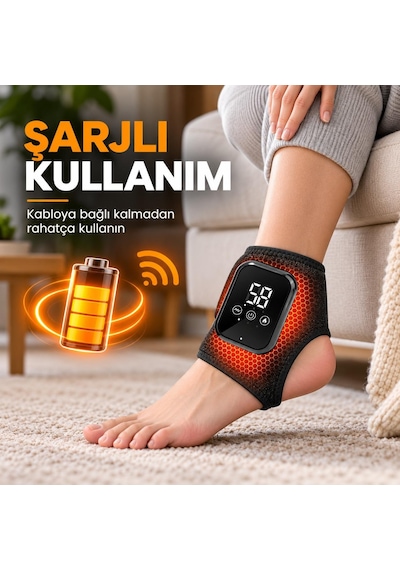 Valkyrie Isıtmalı Titreşimli Ayak Bileği Masaj Aleti Şarjlı 3 Isı 3 Titreşim Modlu Dijital Siyah