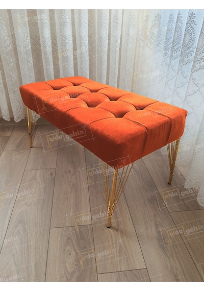 Modern Dilim Puf Ayakucu Puf Gold Metal Ayak 100 45 Turuncu