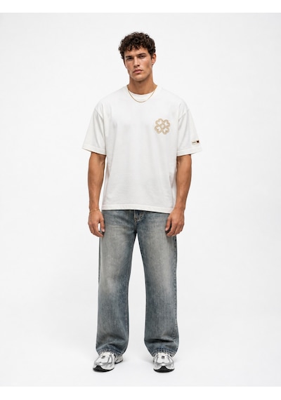 Respire Erkek Nakış Detaylı Oversize T-shirt Ekru
